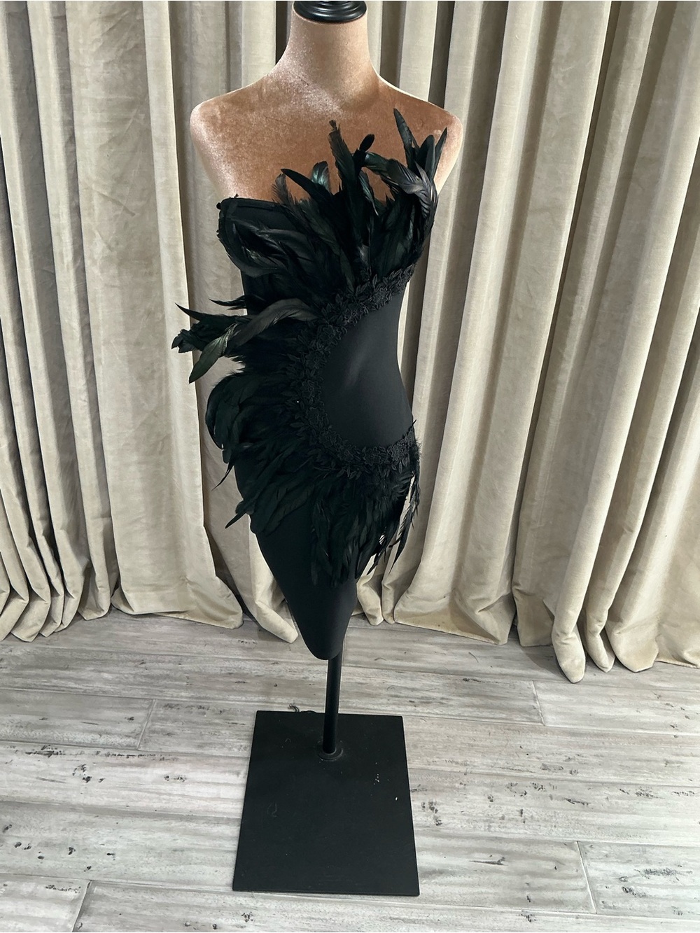 Black Feather-Trim Strapless Dress - Picture 2 of 9